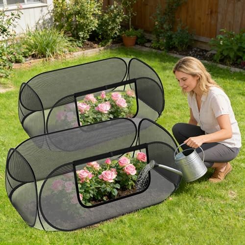 2-Pack Raised Garden Bed Covers, 45" x 22" x 17" Mesh Crop Cage, Pop-Up Plants Cover with 30% Shade Cloth for Seedlings Vegetables Fruits Flowers, Protects Against Birds Animals Pests with 16 Stakes - Image 2