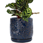 D'vine Dev Embossed Leaves Ceramic Planter, 8 in, Midnight Blue, 27-A-Q-3 by DvineDevPlanterPotsandStand
