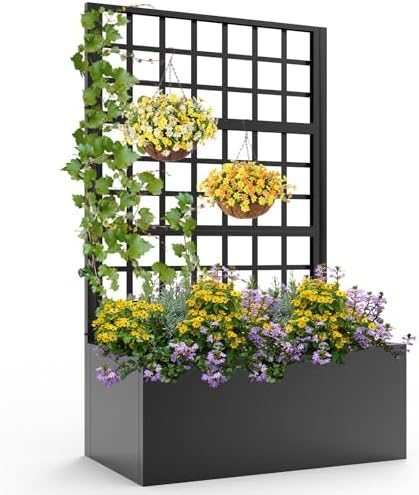 Metal Planter Box with Trellis,63"(H)*31.5(L)*15.8"(W) by TrellumeGardenHome