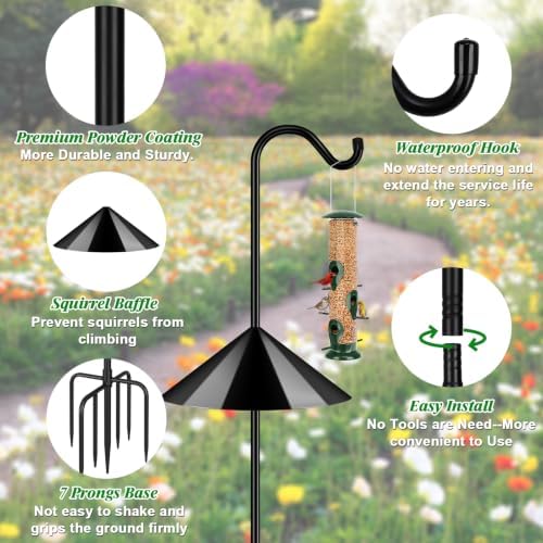 FEED GARDEN 108’’ Bird Feeder Pole Squirrel Proof 1 Pack, Shepherds Hook - Image 3