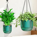 Halatool 2 Pack Self-Watering Hanging Planters for Indoor Plants, 6.5" & 8.3" Outdoor Flower Pots with Drainage Holes, Visible Water Level Indicator for Wall, Garden, Home Decor (Peacock Green) by HALATOOL