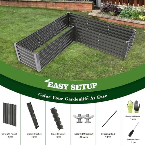 Anleolife 74x74x18in L-Shaped Galvanized Raised Garden Bed, Quartz Grey - Image 4
