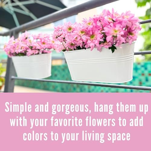 LaLaGreen Outdoor Rail Planter (17 in, 6 Pack) White Metal Deck Fence Pots - Image 3
