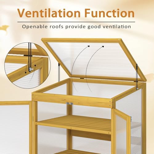 2-Tier Wooden Cold Frame Greenhouse, Garden Portable Mini Cabinet, Flower Shelf Bed for Outdoor Indoor Use - Image 5