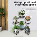 Metal Plant Stands 6 Pots Plants Flower Holder 4 Tier Display Shelf Rack with Wheels for Patio Garden Yard Home Decor Indoor And Outdoor, Round Black - Image 2