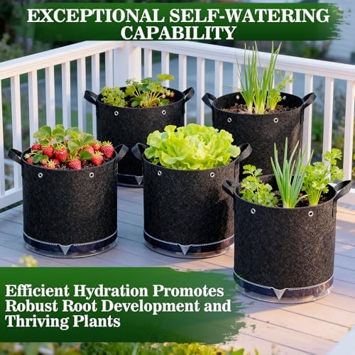 5 Pack 7 Gallon Self-Watering Grow Bags with Reservoir and Support Rings - Image 5