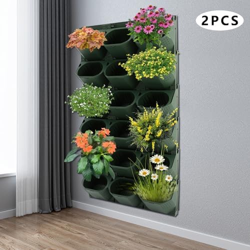 Vertical Wall Planter with 36 Pots, Hanging Garden Plant Flowerpot Holder, Stackable Wall-Mounted Planter, Balcony Planters for Flowers Vegetables Fruits (Army Green, 36 Pots) - Image 7