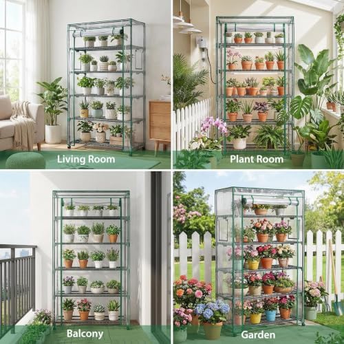 Indoor Greenhouse with Grow Lights & Wheels, 5 Tier Wire Shelf PVC Tent - Image 6
