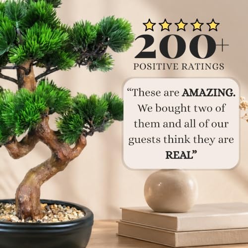 Artificial Bonsai Tree 16" Tall with Realistic Wood and Ceramic Pot, Fake Plants for Home, Bedroom and Office Desk, Japanese Decor - Image 3