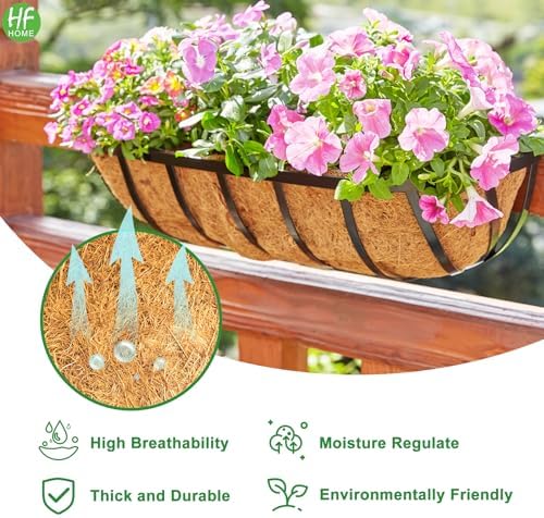 HFHOME 30" Deck Railing Planter Box with Horse Trough Coco Liners, Black Window Box Metal Hanging Flower Planters Baskets for Indoor, Outdoor, Balcony, Porch, Fence, Patio, and Lawn (Set of 2) - Image 4