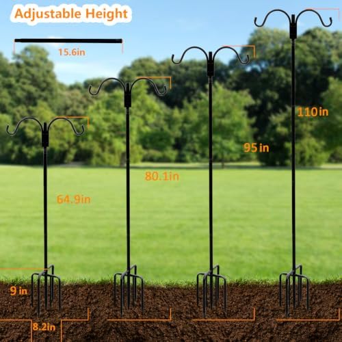 Shepherds Hooks for Outdoor,110in Bird Feder Pole with 7-Prong Base - Image 3
