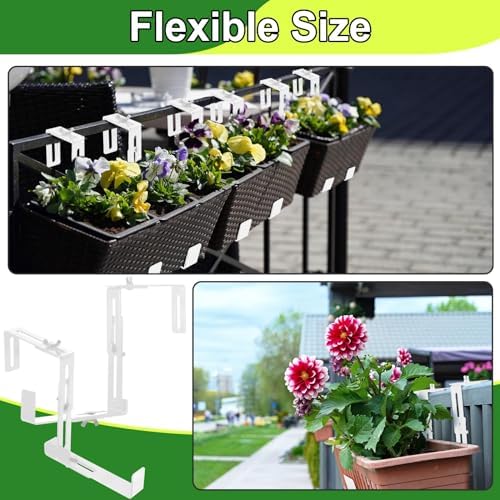 Leinuosen 8 Pcs Adjustable Window Boxes Brackets Planter Box Bracket Heavy Duty Deck Railing Hanging Flower Stand for Windowsill Garden Fence Balcony (White) - Image 3