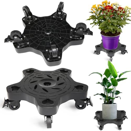2Packs 14in Plant Caddy with Wheels - 14inch Indoor Outdoor Plant Stand No Assembly Required Flowerpot Down Under Plant Caddie Rolling Plant Dolly with casters Heavy Duty Round Pot Mover Planter by WOOYAN