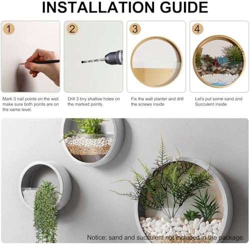 3 Pack Set Wall Planters,Modern Round Glass Wall Planter Succulent Planter Circle Iron Hanging Planter Vase for Herb,Small Cactus Perfect for Balcony, Room and Patio Decor (White) - Image 4
