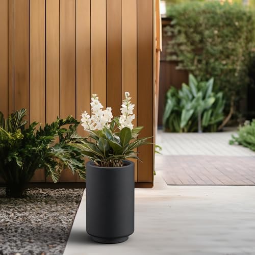 Kante Small Round Tapered Black Concrete Planter 15.7" Tall, Outdoor - Image 3