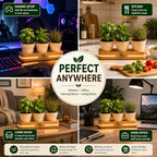 Wooden Indoor Herb Garden Kit with LED Grow Light - Modern Countertop Planter for Kitchen Decor, Unique Gardening Gift for Women & Beginners, 3 Pot Indoor Planting Starter Set - Image 4
