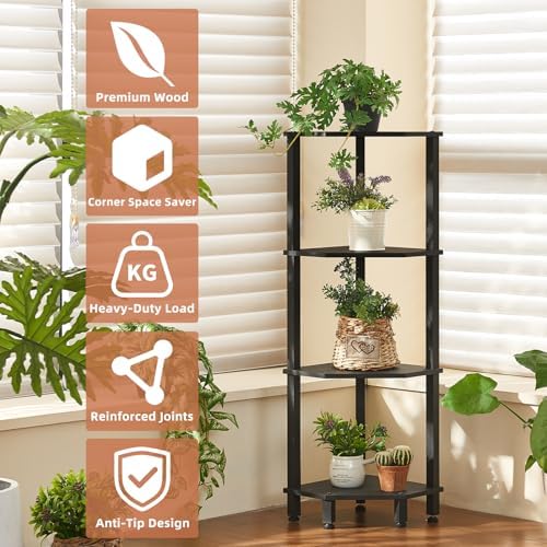 YUFAM 4-Tier Corner Shelf, Black - Image 3