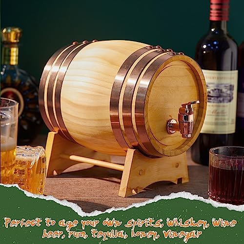 Geetery 1 Pack 2 Liter Wood Barrel with Stand Wooden Whiskey Barrel Vintage Beer Tequila Rum Whiskey Dispenser Wine Making Barrels for Home Table Display Decoration Entertaining (2 Liters) - Image 2