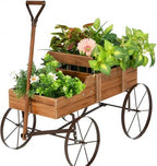 DORTALA Wood Wagon Planter, Outdoor Garden Flower Planter Cart with Wheels, Small Decorative Wood Raised Bed Plant Pot Box Stand for Backyard, Patio, Balcony, Natural by DORTALA