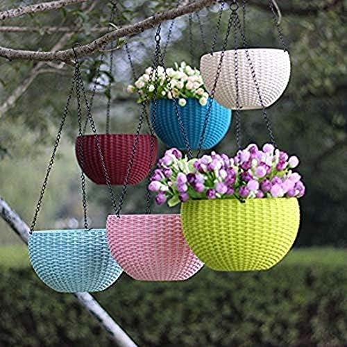 Plastic Hanging Flower Pots –Planters with Chain, 7.1 Inch Diameter, for Indoor Outdoor Balcony Garden, Lightweight Plant Holders for Home Decor Set of 3 (Green) - Image 5