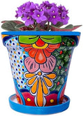 Talavera Planter - Mexican Ceramic Pot with Drainage (Turquoise-Medium) by COBAZUL