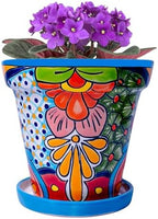 Talavera Planter - Mexican Ceramic Pot with Drainage (Turquoise-Medium) by COBAZUL