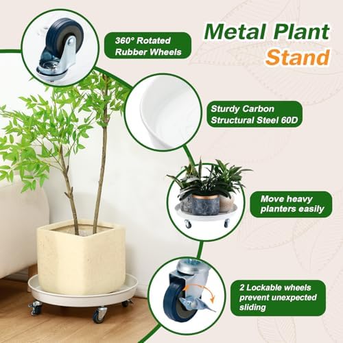 Planterhoma 3 Packs 16 inches Metal Plant Caddy with Wheels Extra-large Rolling Plant Stand Heavy-duty Iron Plant Dolly Casters for Indoor Outdoor Flower Pot Mover Roller Coasters - Image 2