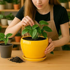 Deep Dream 8 Inch Plant Pots- Ceramic Pots for Plants with Drainage Hole and Saucer, Large Planter Pot for Indoor Plants Outdoor Decor, Yellow - Image 6