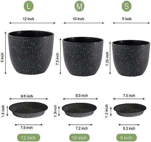 WSMKSZ Large Flower Pots 12/10/9 inch, Set of 3 Modern Decorative Plastic Planters with Drainage Holes and Saucers for Garden House Plants, Plant Pots for Indoor Outdoor Plants, Speckled White - Image 3
