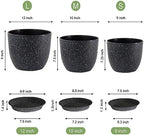 WSMKSZ Large Flower Pots 12/10/9 inch, Set of 3 Modern Decorative Plastic Planters with Drainage Holes and Saucers for Garden House Plants, Plant Pots for Indoor Outdoor Plants, Speckled White - Image 3