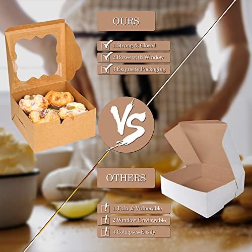KPOSIYA 65PCS Bakery Boxes with Window 6x6x3 Inches 5 Style Cookie Boxes Small Pastry Boxes for Candy, Dessert, Pastry, Donuts, Birthday Party, Wedding(Brown) - Image 6