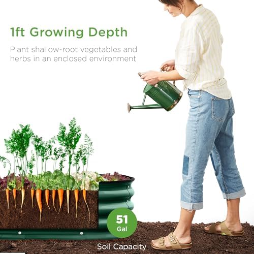 Best Choice Products 4x2x1ft Outdoor Metal Raised Garden Bed Outdoor, Oval Deep Root Planter Box for Vegetables, Flowers, & Herbs, 51 Gallon Capacity, Rubber Edge Guard, 100% Non-Toxic - Dark Green - Image 4