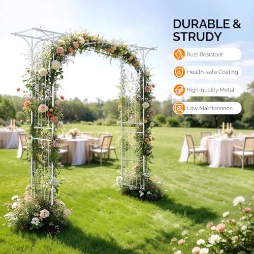 VINGLI Garden Arbor, Arch Archway for Wedding Ceremony Party, Steel Garden Trellis for Plant Climbing, Christmas Garden Decorations Arch for Garden, Backyard, Lawn, for Hallowmas (White) - Image 4