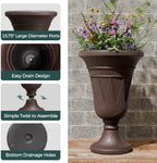 Tall Plastic Urn Planters and Pedestal - 24" Outdoor Planter Brown - Image 3