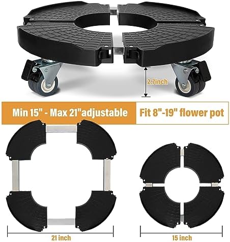2pk Rolling Plant Stand with Wheels,15-21 Adjustable Heavy Duty Plant Caddy - Image 3