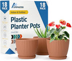 Terracotta 6-Inch Plant Pots with Drainage & Saucers 18 Pack, Indoor & Outdoor Planters for Houseplants, Herbs, and Flowers, Durable & Weatherproof Material, Stackable, Lightweight, Minimalist Design by LIFEMASTER