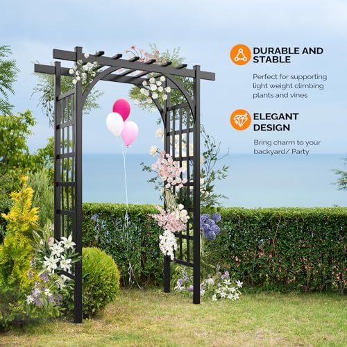 VINGLI Garden Arbor, PVC Wedding Arch for Ceremony Party, Garden Trellis for Climbing Plants Outdoor, Arch Backdrop Stand for Garden, Backyard, Wedding, Lawn (Black) - Image 5