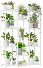 Bamworld White Plant Stand Indoor/Outdoor Ladder Plant Rack, 3 Tiers for 7 Pots, Living Room Boho Decor by Bamworld
