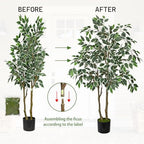 2 Pack Artificial Ficus Tree 4ft Silk Fake Ficus Leaves Plant 120cm Potted Faux Ficus Tree with Decorative Moss Dual Trunks Indoor Outdoor Big Fake Plants with Pot for Home Garden Office Livingroom - Image 4