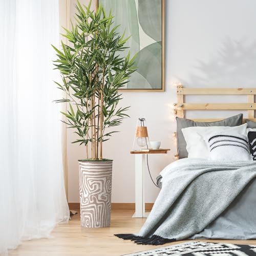 Artificial Tree in Geometric Pattern Planter, Fake Bamboo Silk Tree for Indoor and Outdoor Home Decoration - 70" Overall Tall (Plant Pot Plus Tree) - Image 3