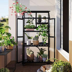 Small Greenhouse 62" H Cold Frame Portable Greenhouse with Lockable Wheels Openable Roof and Adjustable Shelves 3-Tier Wooden Greenhouse Cabinet for Indoor Outdoor Patio Balcony Garden, Black by GOAWGO