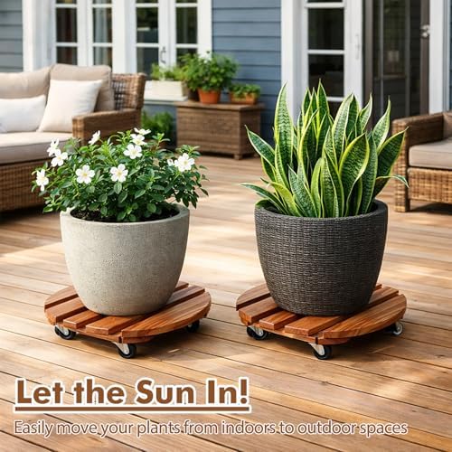 18 Inch Plant Caddy with Wheels, 4 Pack Rolling Plant Stand Rollers with Casters Wooden Plant Dolly with Wheels Heavy Duty Large Rolling Planter Base for Indoor & Outdoor Plants Wood Flower Stand - Image 4