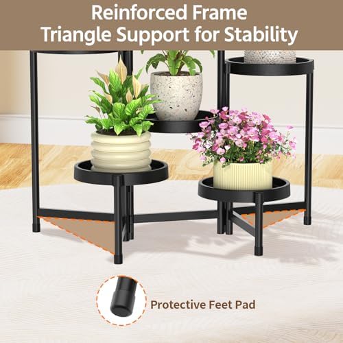 LASZOLA Plant Stand Indoor Outdoor Tall with Plastic Tray, 6 Tiers Black - Image 5