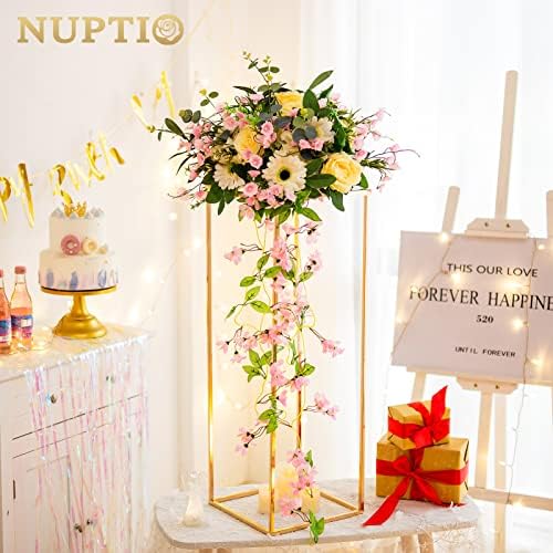 NUPTIO Gold Vases Wedding Centerpieces, Geometric Stand, 31.5" Tall, 10 Pcs - Image 3