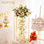 NUPTIO Gold Vases Wedding Centerpieces, Geometric Stand, 31.5" Tall, 10 Pcs - Image 3