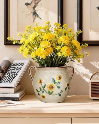 BUYMAX 6 Inch Vintage Ceramic Flower Pot with Handles and Drainage Hole - Image 2