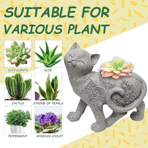 7.9" Cat Succulent Planter Holder Figurine, Creative Garden Animal Flower Pot Statue, Indoor & Outdoor Planters, Cat Flower Vase, Adorable Plant Pot, Decorative Succulent Container - Image 6