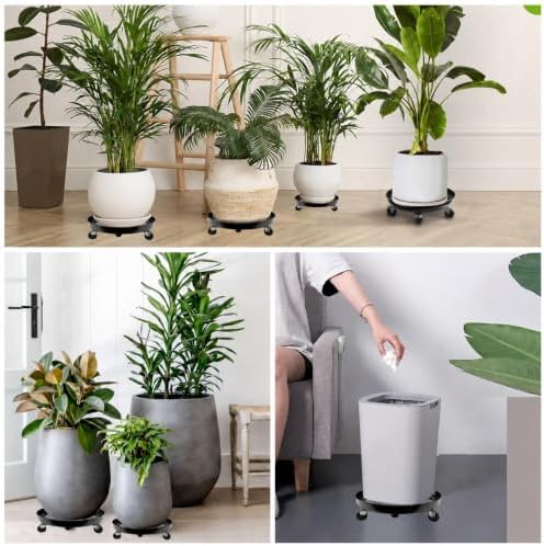 3 Pack Metal Plant Caddy with Wheels 12 Inch Black, Round Rolling Heavy Duty Plant Dolly, Heavy Plant Pot Mover Outdoors or Indoors, The Metal Wheel Can Rotate 360 Degrees or Lockable. - Image 6