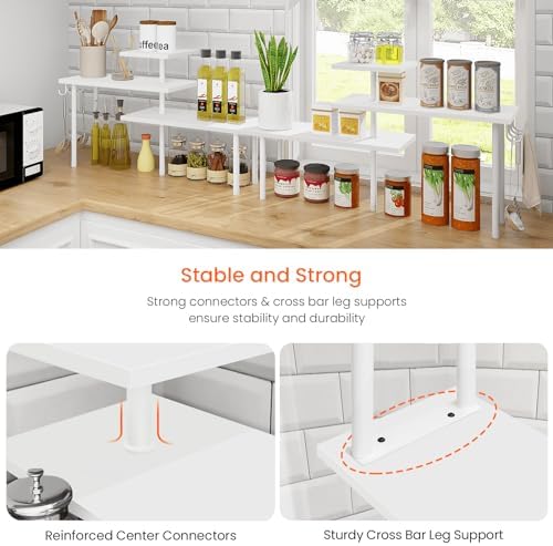 Homode Kitchen Countertop Organizer Corner Shelf, Bathroom Counter Organizers and Storage, 3 Tier Wood Shelf Organizer Space Saver for Make Up, Dresser Table, Desktop, White - Image 5