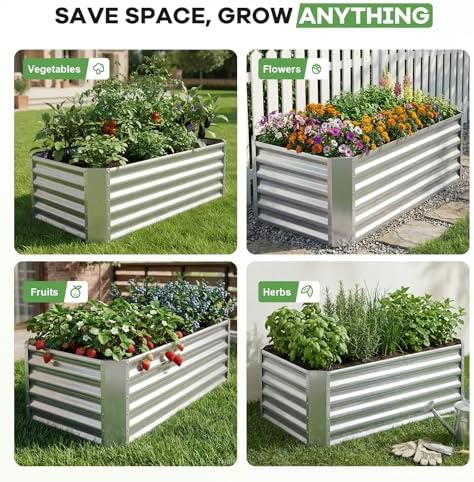 Galvanized Raised Garden Bed Kit,2Pcs 4x2x1.4ft Planter Box Silver - Image 4